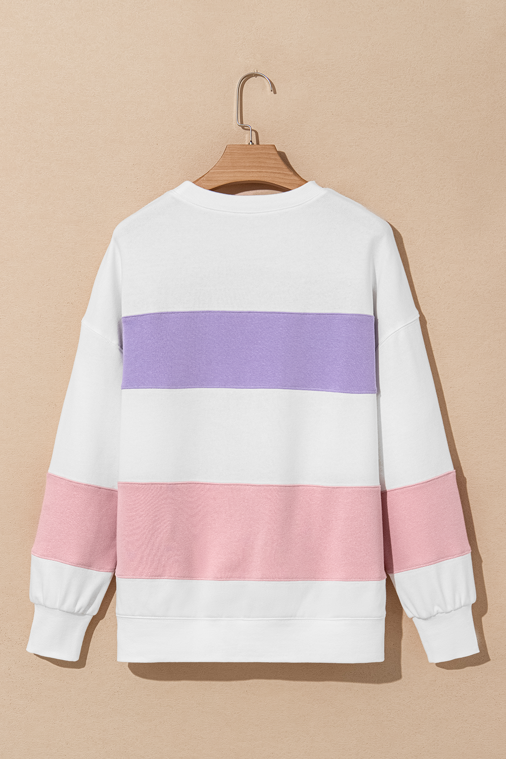 Beige Colorblock Patchwork Drop Shoulder Crewneck Sweatshirt - Love Salve